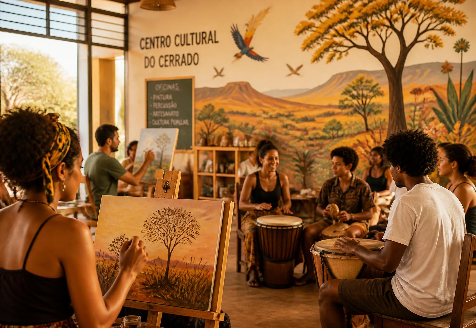 Oficinas de pintura e percussão no Instituto Cerrado Cultural